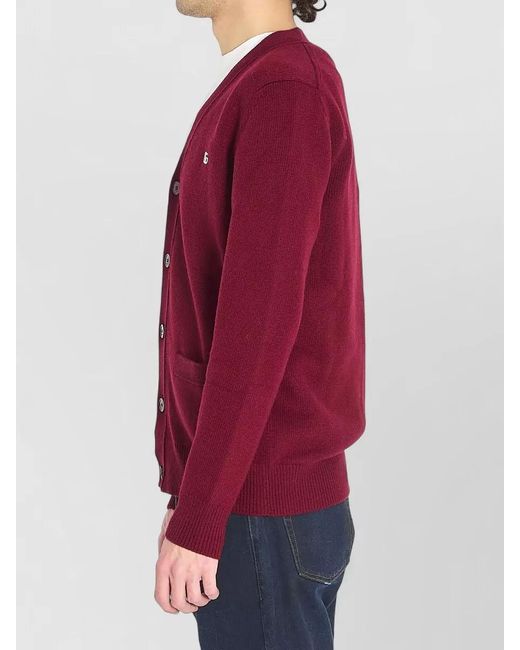 Gucci Red Cashmere Wool Ribbed V-Neck Cardigan for men