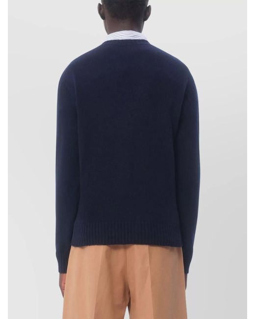 Valentino Garavani Blue Fine-Knit Wool Crew-Neck Sweater for men