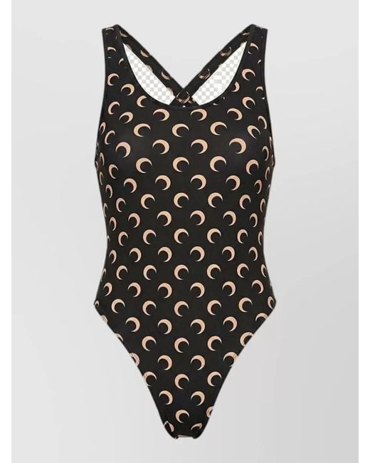 MARINE SERRE Black Moon Print One-Piece Swimsuit