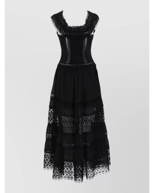 Charo Ruiz Black Long Dress Amaira Lace Tiered Design