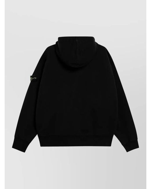Stone Island Black Hooded Jacket Ribbed Cuffs Stretch Hem for men