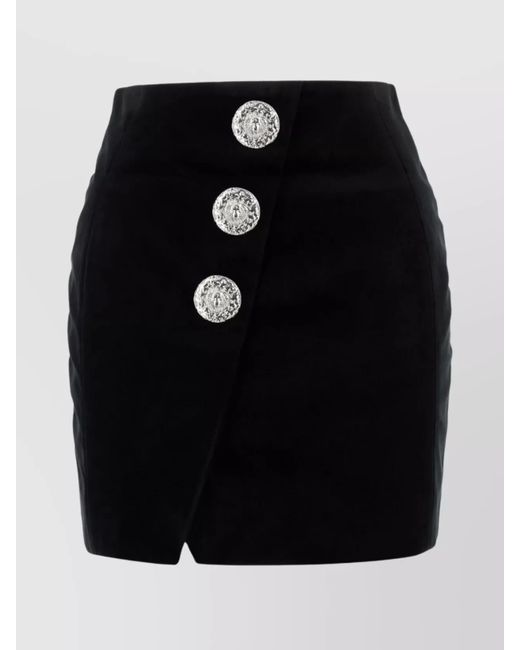 Balmain Black Skirt With Asymmetric Hem And Decorative Buttons