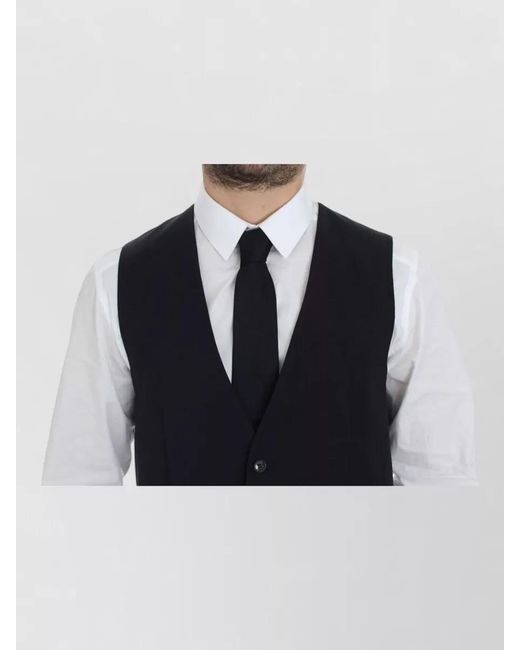 Dolce & Gabbana Black Wool V-Neck Waistcoat for men