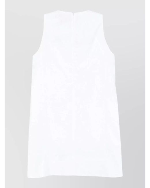 Semicouture White Sheena Linen Shift Dress Round Neckline