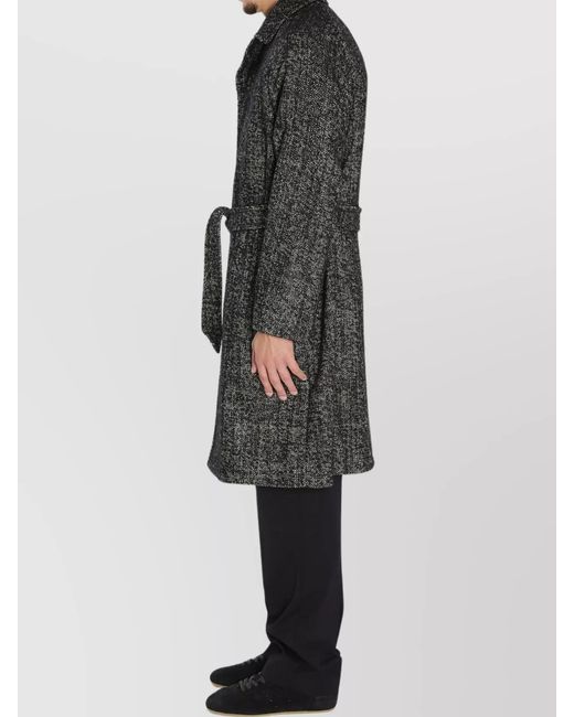Tagliatore Multicolor Virgin Wool Blend Belted Single Breasted Midi Coat for men