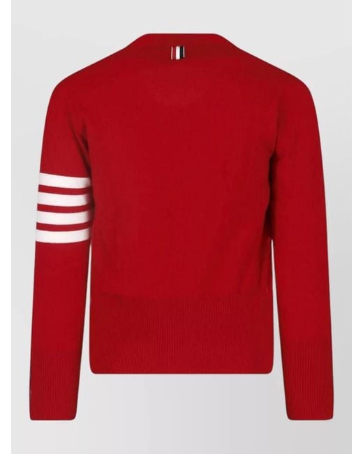 Thom Browne Red V Neck Jacket Striped Detail Ribbed Cuffs for men