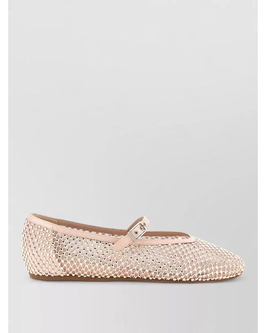 Le Silla Pink Crystal-Embellished Mesh Mary Jane Ballerina Shoes