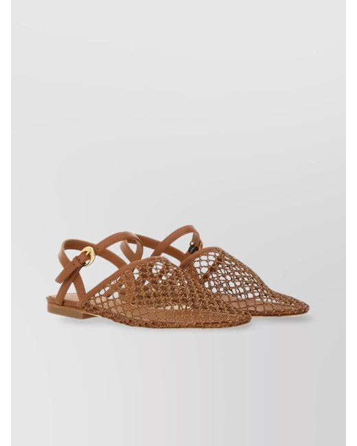 Staud Brown Mesh Square Toe Sandals With Hardware