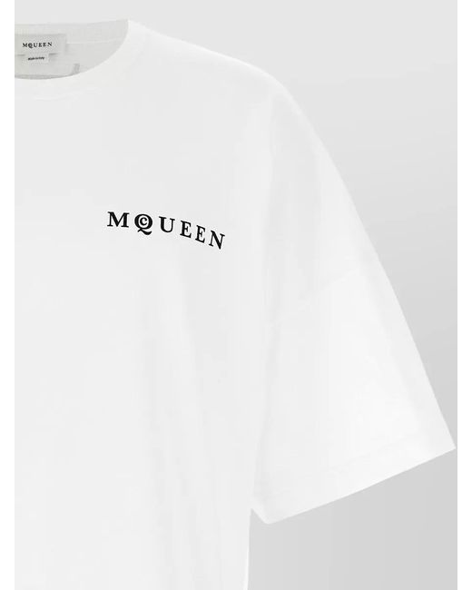 McQueen White Logo Print Crew Neck Short Sleeve T Shirt for men