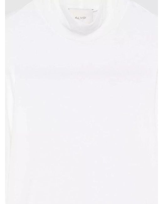 Alysi White Mock Neck Sweater Long Sleeves Button Detail