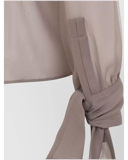 Saint Laurent Natural Silk Semi-Sheer Long-Sleeve Tie-Neck Blouse