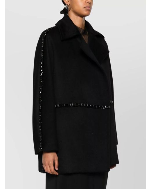 Max Mara Black Crystal Embellished Single Breasted Camel Hair Coat