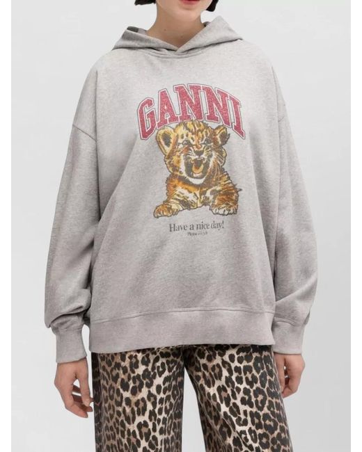 Ganni White Organic Cotton Graphic Hoodie