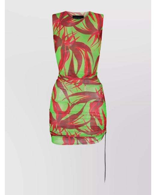 Louisa Ballou White Ruched Sleeveless Printed Mini Dress