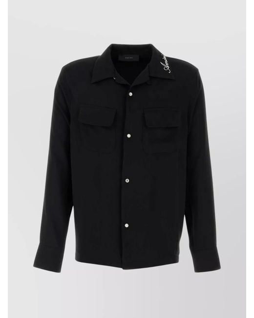 Amiri Black Polyester Shirt With Chest Pockets And Embroidered Detail for men