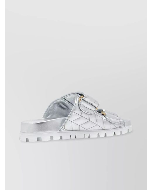 Miu Miu Gray Quilted Double Strap Sandals