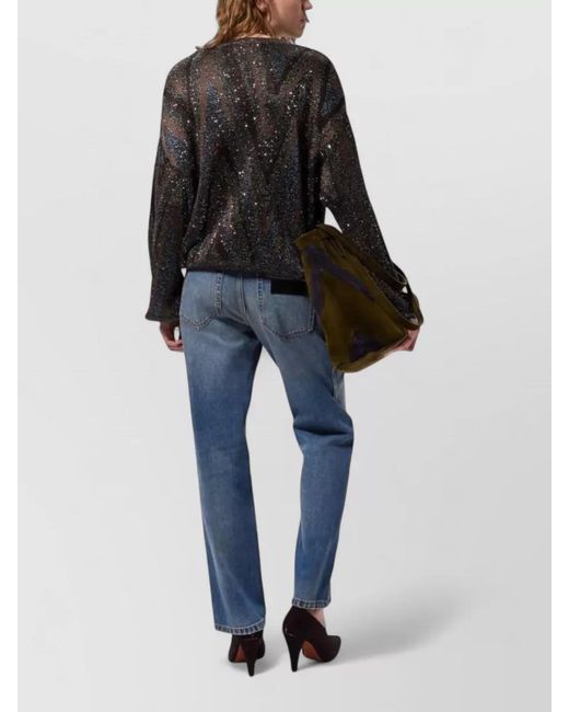 Missoni Black Sequined Zigzag Knit V-Neck Long-Sleeve Cardigan