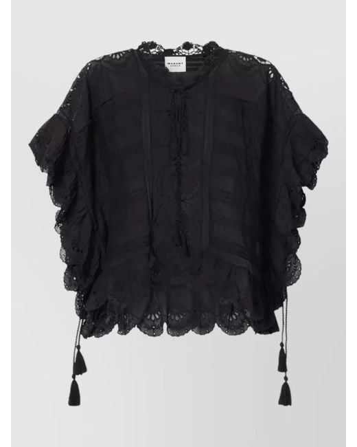 Isabel Marant Black Payton Dress Lace Detail Sheer Tassel