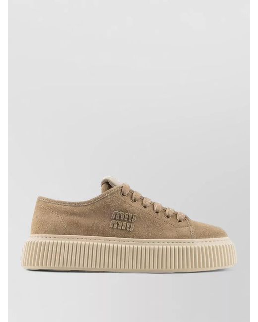 Miu Miu Natural Lace Up Sneakers Platform Sole Round Toe