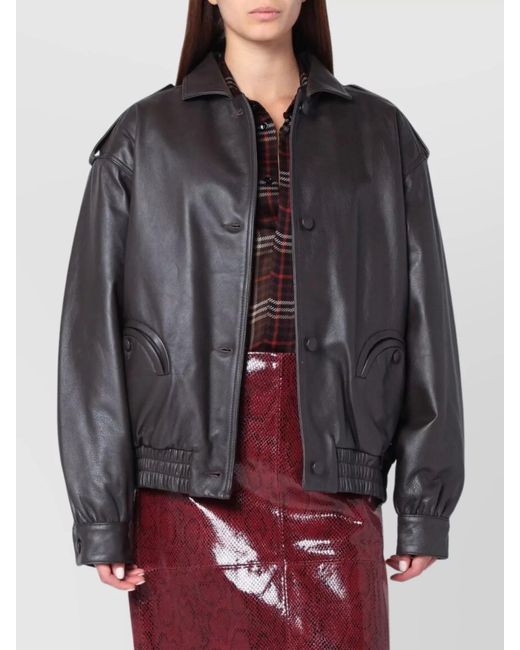 Blazé Milano Gray Lamb Leather Oversized Single-Breasted Bomber Jacket