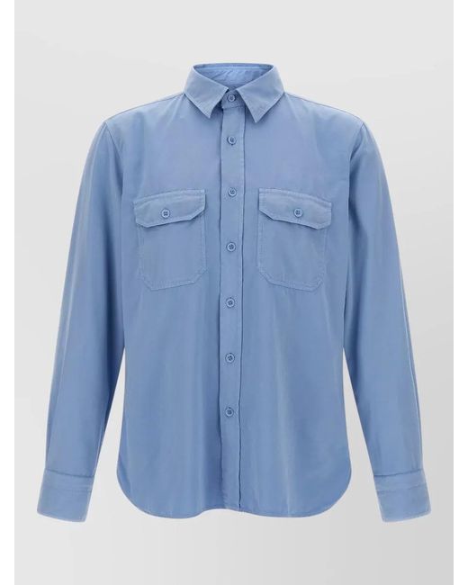 Tom Ford Blue Faille Shirt Long Sleeves Buttoned Collar for men