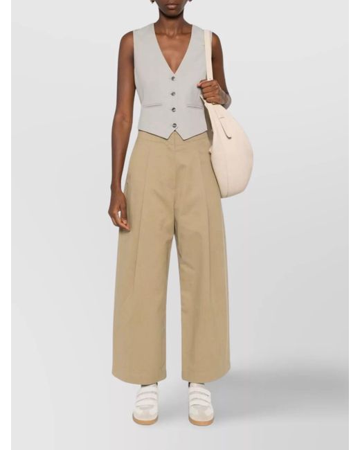 Studio Nicholson Natural Cotton High-Rise Pleated Cropped Wide-Leg Trousers