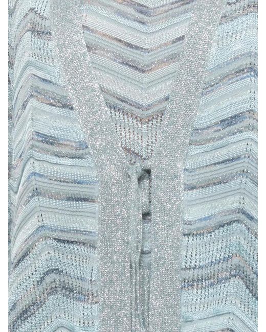 D.exterior Blue Long Cardigan Lurex Pattern Sheer Knit