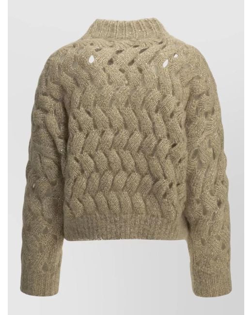 Brunello Cucinelli Multicolor Cropped Cable Knit Crew Neck Sweater