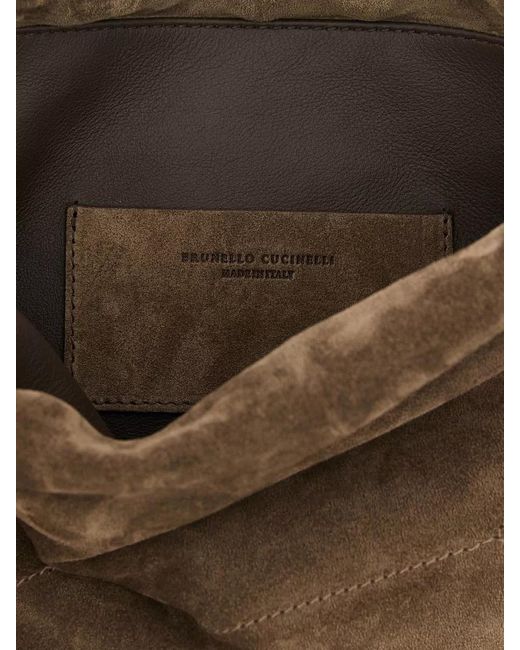 Brunello Cucinelli Brown Duo Suede Shoulder Bag Monile Strap
