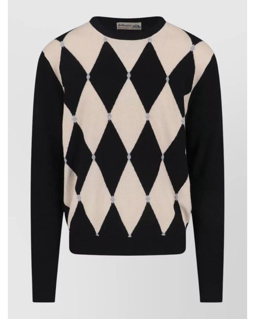 Ballantyne Black Argyle Crew Neck Knit Long Sleeve Sweater for men