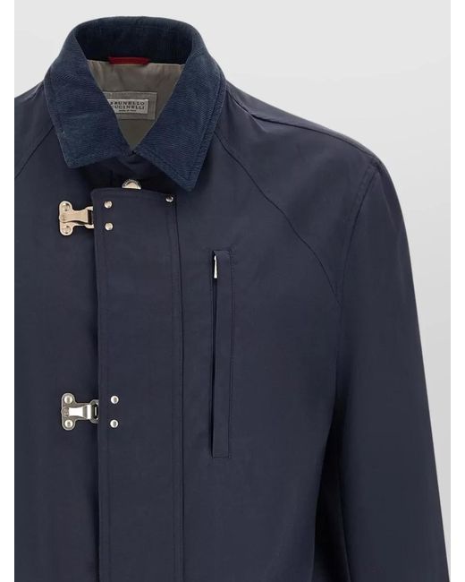 Brunello Cucinelli Blue Techno Cotton Jacket High Collar Design for men