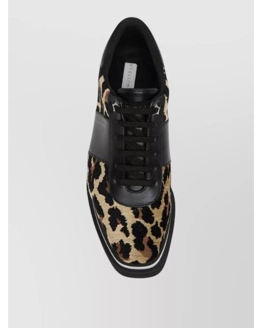 Stella McCartney Black Sneak-Elyse Ocelot Velvet Toothed-Sole Platform Sneakers