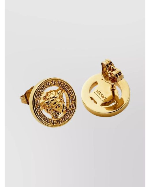 Versace Metallic Medusa '95 Stud Earrings With Greek Key Pattern