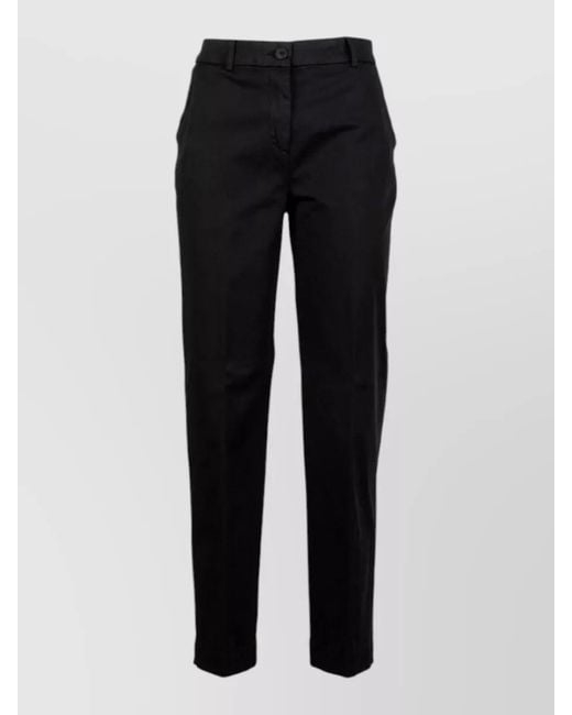 Via Masini 80 Black Slim Trousers Belt Loops Pockets Design