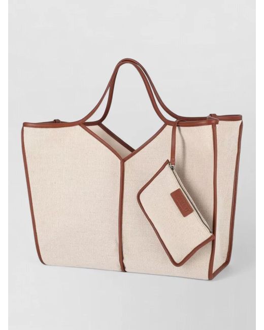 Hereu Natural Tote Bag Contrast Trim Dual Handles