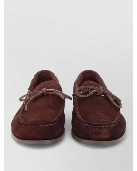 G.H.BASS Brown Boat Shoes Moc Toe Suede Bow Rubber for men