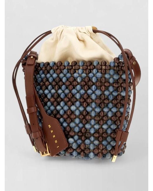 Marni Gray Beads Bucket Bag Adjustable Strap Hardware