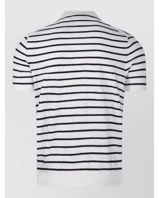 Ralph Lauren Blue Polo Shirt Short Sleeves Striped Ribbed Collar for men