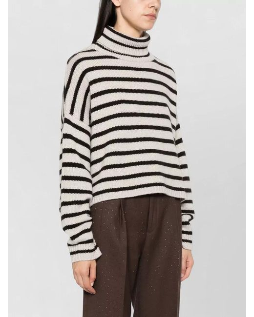 Lisa Yang White Zerlina Striped Turtleneck Cropped Sweater