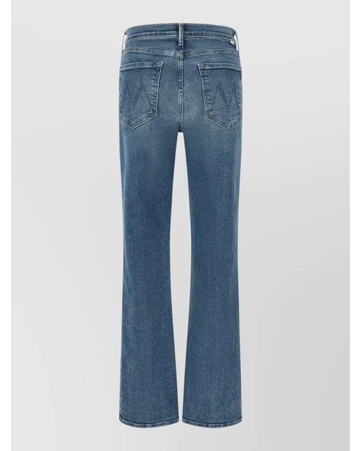 Mother Blue Kick Flare Mid Rise Distressed Jeans