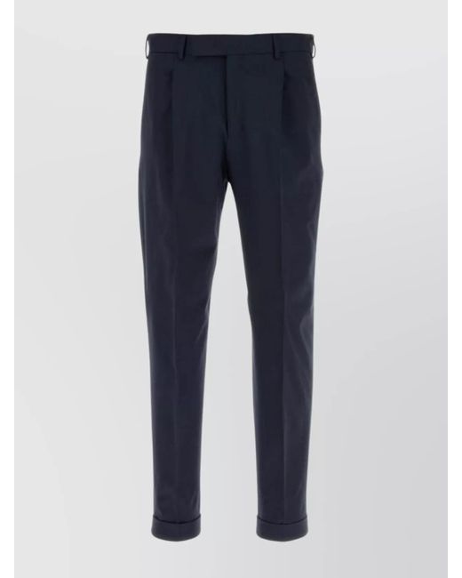 PT Torino Blue Wool Trousers With Stretch And Pleats for men