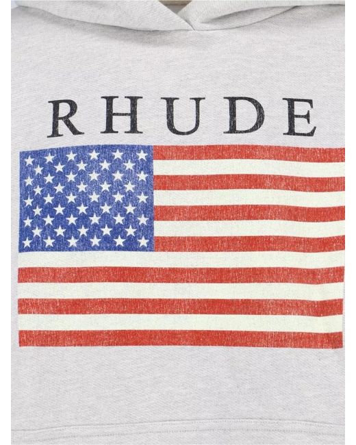 Rhude Gray Hooded Sweatshirt Front Graphic Kangaroo Pocket for men