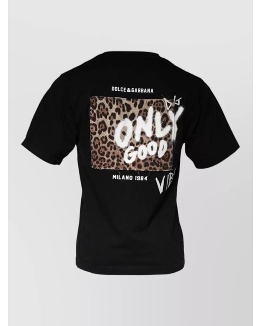 Dolce & Gabbana Black Cotton Crew Neck Logo Print T-Shirt for men