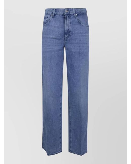 7 For All Mankind Blue Stovepipe Cotton Linen Five Pocket Trousers