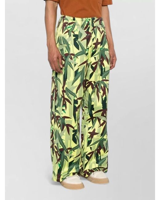 KENZO Green Leaf Print Wide Leg Tailored Pants for men