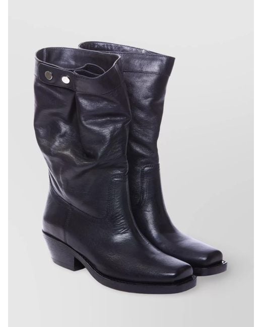 Isabel Marant Blue Leather Boots Buckle Strap Heeled