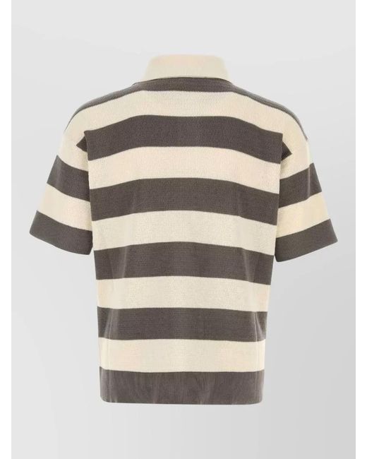 AMI Natural Cotton Polo Shirt Embroidered Striped Collar for men