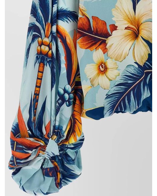 F.R.S For Restless Sleepers Blue Archilo Shirt Drawstring Hem Floral Print