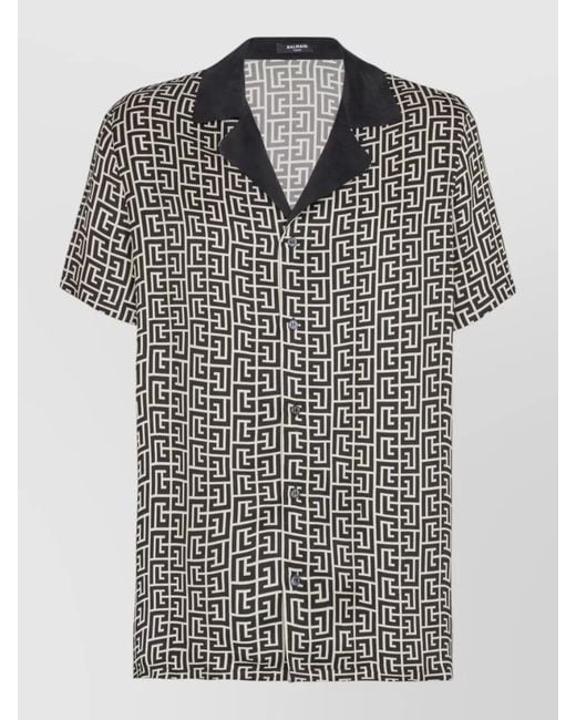 Balmain Black Shirt With Monogrammed Print for men