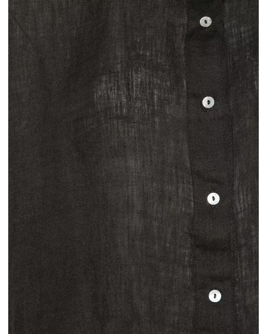 120% Lino Black Short Sleeve Shirt Collared Neck Loose Fit